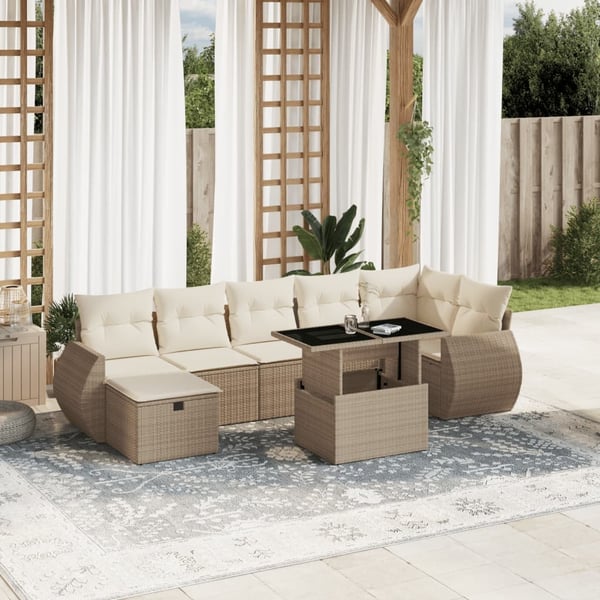 vidaXL sofasæt til haven 8 dele med hynder polyrattan beige