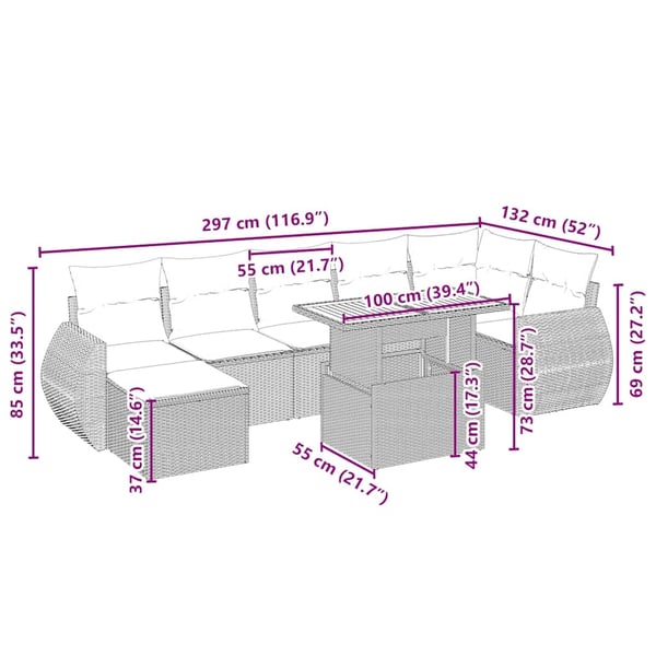 vidaXL sofasæt til haven 8 dele med hynder polyrattan beige