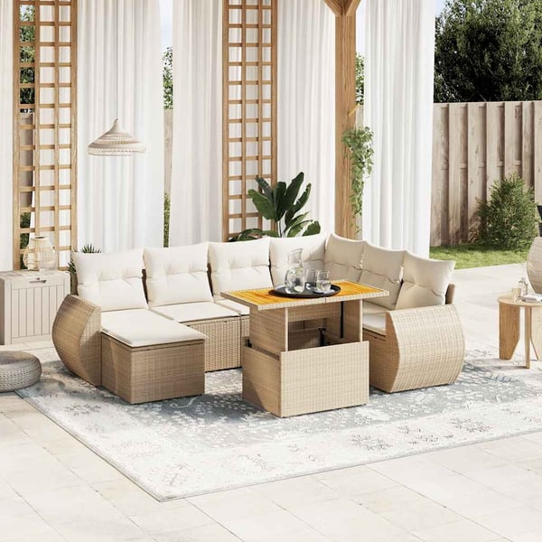 vidaXL sofasæt til haven 8 dele med hynder polyrattan beige