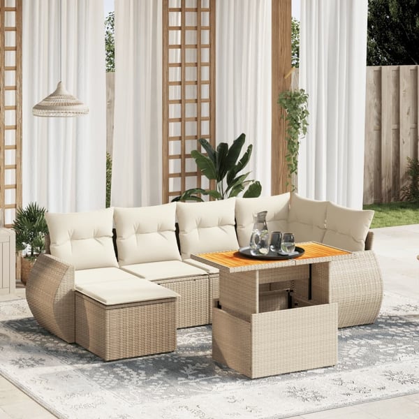 vidaXL sofasæt til haven 7 dele med hynder polyrattan beige