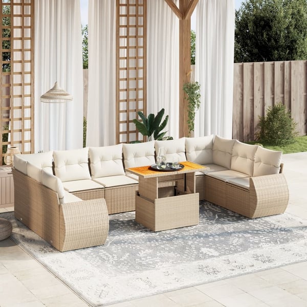 vidaXL sofasæt til haven 11 dele med hynder polyrattan beige
