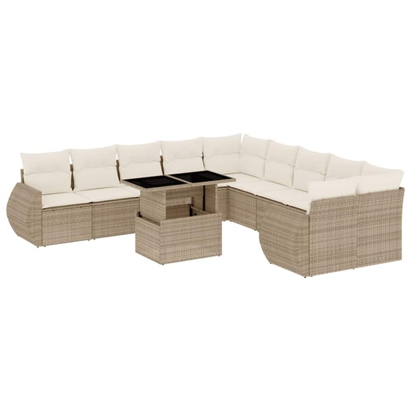 vidaXL sofasæt til haven 11 dele med hynder polyrattan beige