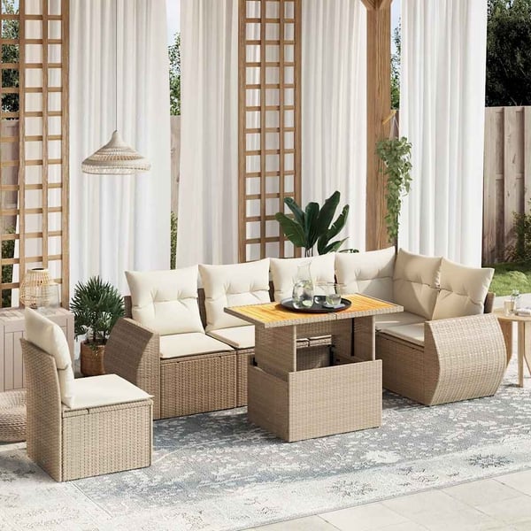 vidaXL sofasæt til haven 7 dele med hynder polyrattan beige