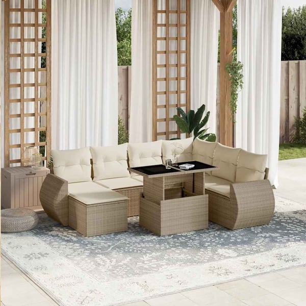 vidaXL sofasæt til haven 8 dele med hynder polyrattan beige