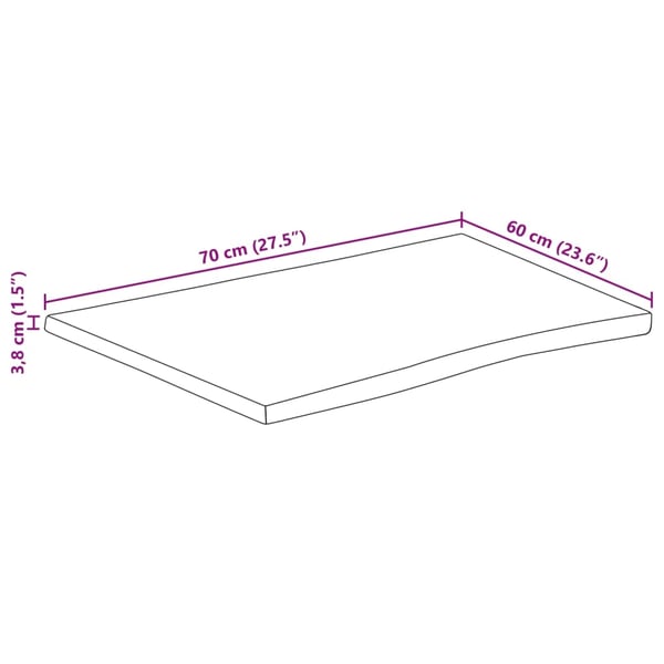 vidaXL Bordplate 70x60x3,8 cm rektangulær heltre akasie naturlig kant