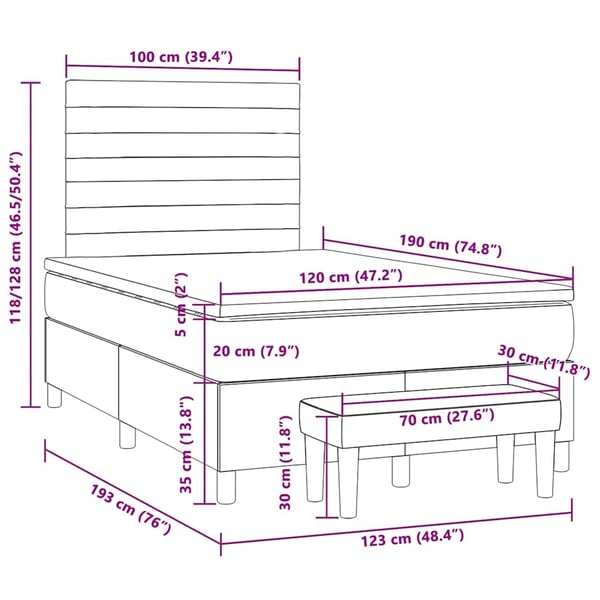 vidaXL kontinentalseng med madras 120x190 cm stof gråbrun