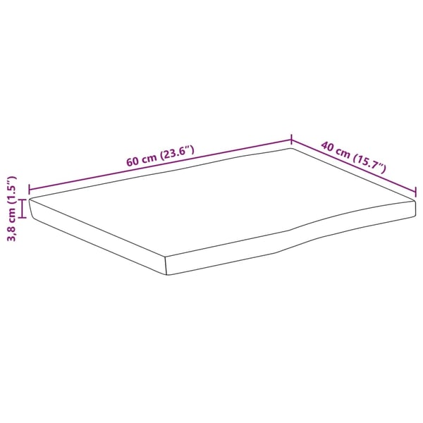 vidaXL Bordplate 60x40x3,8 cm rektangulær heltre akasie naturlig kant