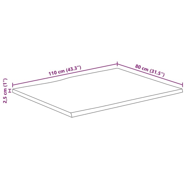 vidaXL Bordplate 110x80x2,5 cm rektangulær heltre akasie naturlig kant