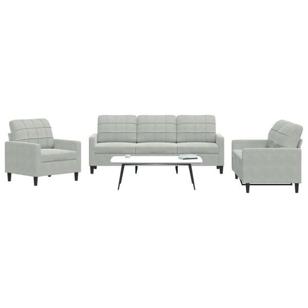 vidaXL sofasæt 3 dele med hynder velour lysegrå