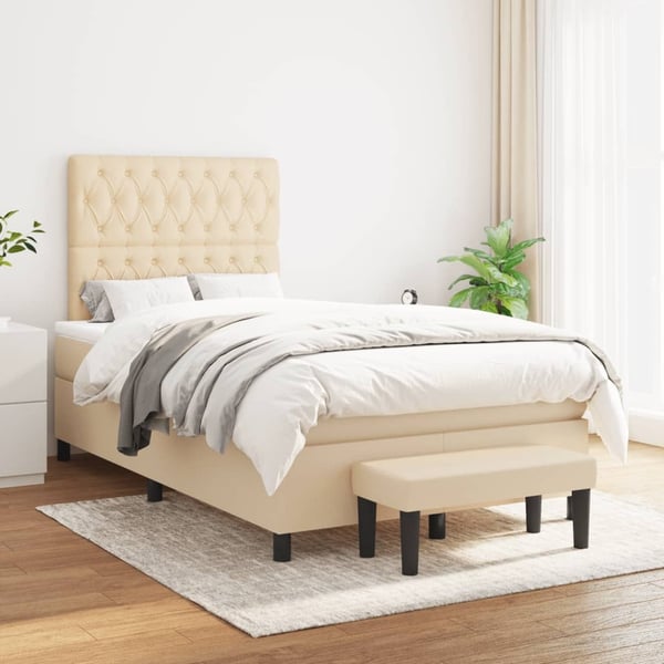 vidaXL kontinentalseng med madras 120x190 cm stof cremefarvet