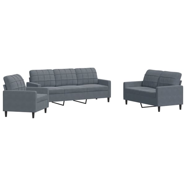 vidaXL sofasæt 3 dele med hynder velour mørkegrå