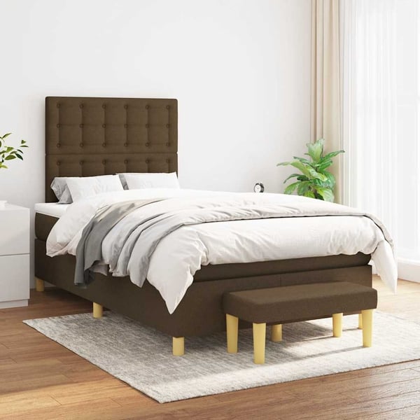 vidaXL kontinentalseng med madras 120x190 cm stof mørkebrun