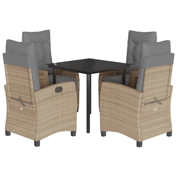 vidaXL spisebordssæt til haven 5 dele med hynder polyrattan beige