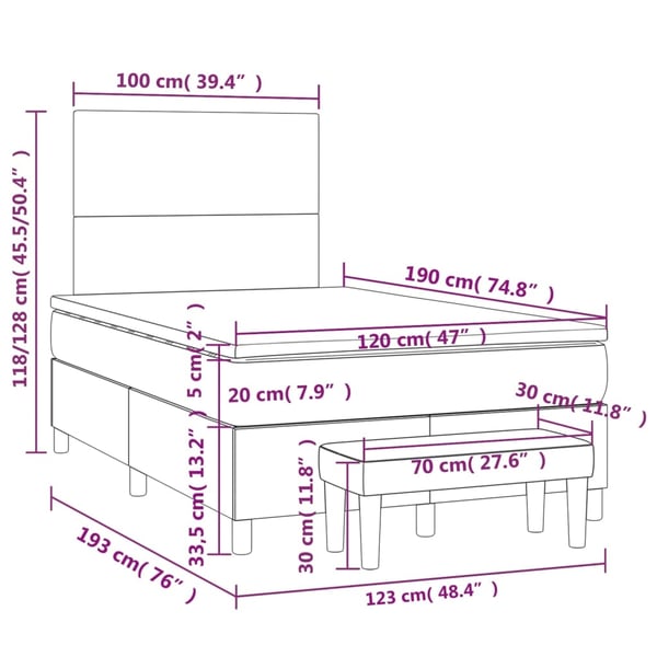 vidaXL kontinentalseng med madras 120x190 cm stof cremefarvet