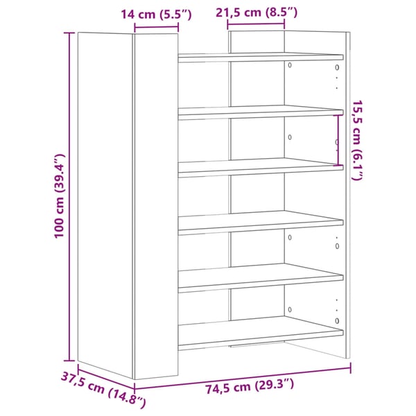 vidaXL Skohylle røkt eik 74,5x37,5x100 cm konstruert tre