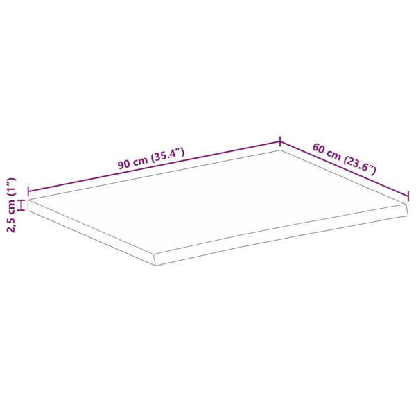 vidaXL Bordplate 90x60x2,5 cm naturlig kant heltre mango