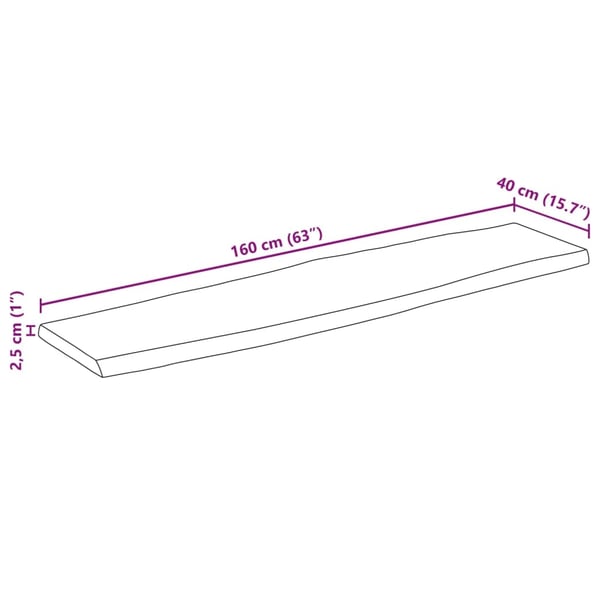 vidaXL Bordplate naturlig kant 160x40x2,5 cm grovt heltre mangotre