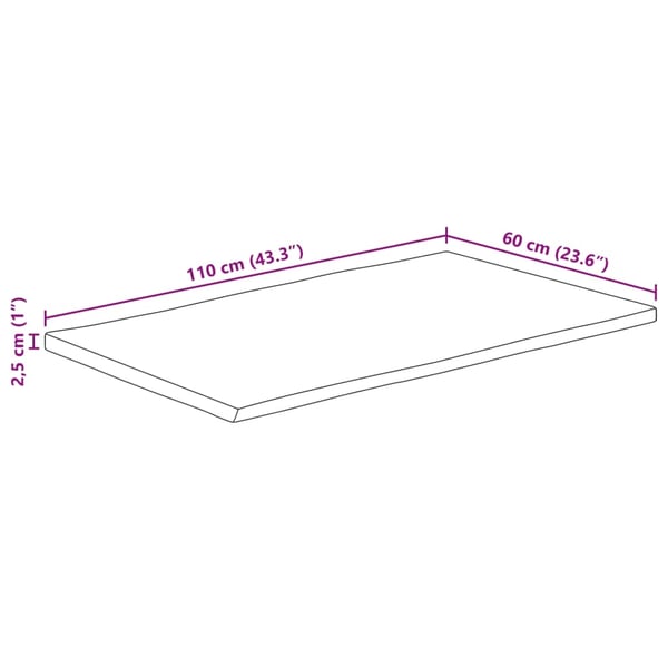 vidaXL Bordplate naturlig kant 110x60x2,5 cm grovt heltre mangotre