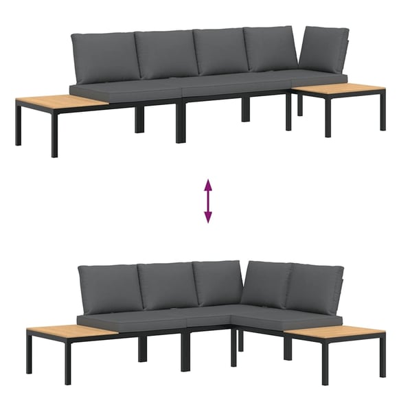 vidaXL Trädgårdssoffa med dynor 3 delar svart aluminium