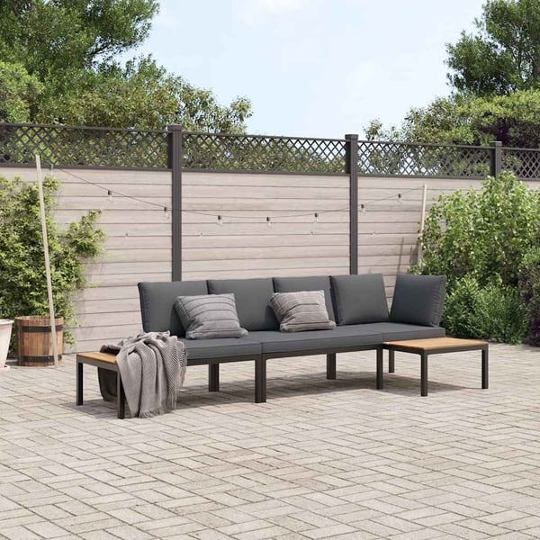 vidaXL Trädgårdssoffa med dynor 3 delar svart aluminium