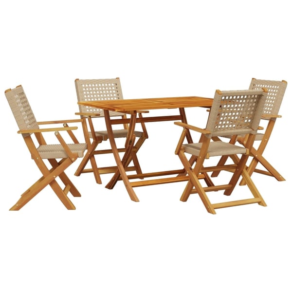 vidaXL spisebordssæt til haven 5 dele polyrattan og massivt træ beige