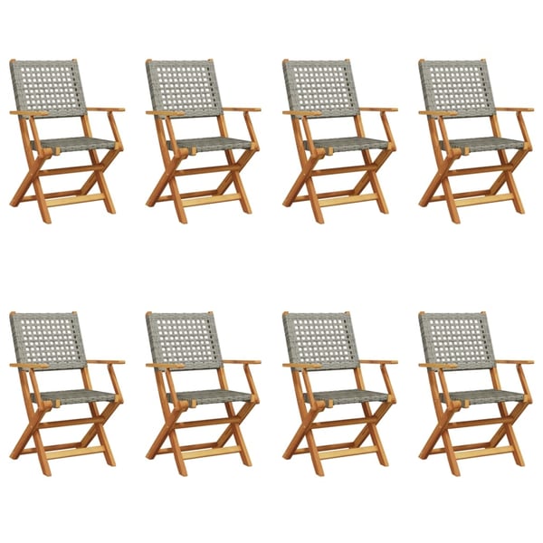 vidaXL havestole 8 stk. foldbar polyrattan og massivt træ grå