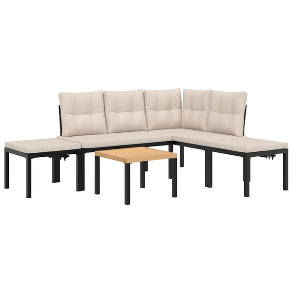 vidaXL sofasæt til haven 5 dele med hynder pulverlakeret stål sort