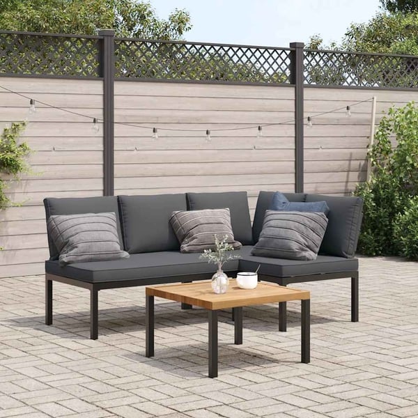 vidaXL sofasæt til haven 3 dele med hynder aluminium sort