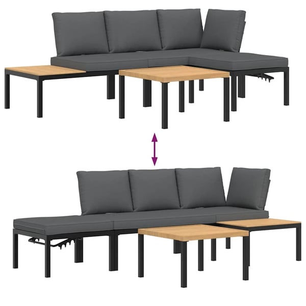 vidaXL Trädgårdssoffa med dynor 4 delar svart aluminium