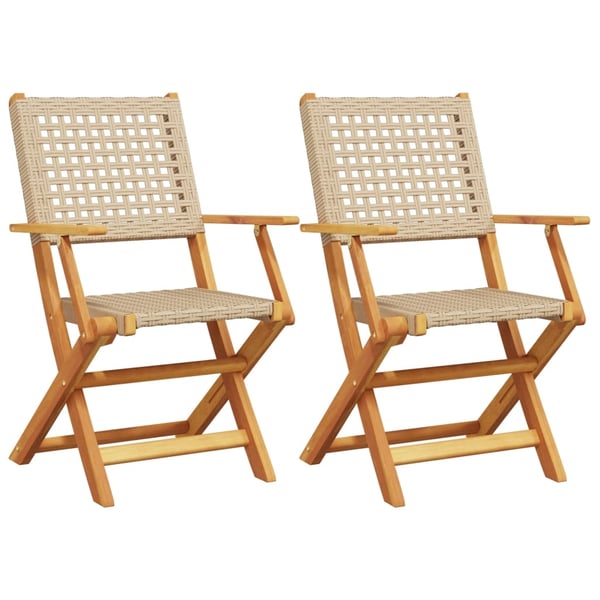 vidaXL havestole 2 stk. massivt akacietræ og polyrattan beige