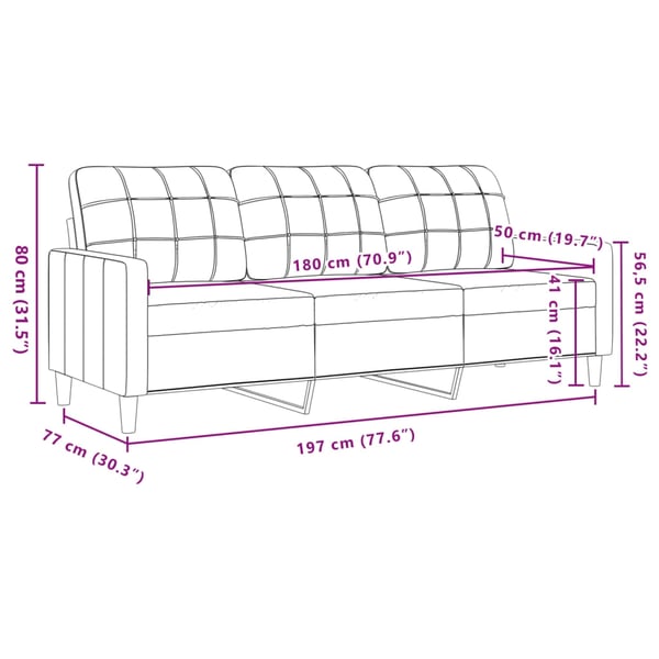 vidaXL 3-personers sofa 180 cm velour lysegrå