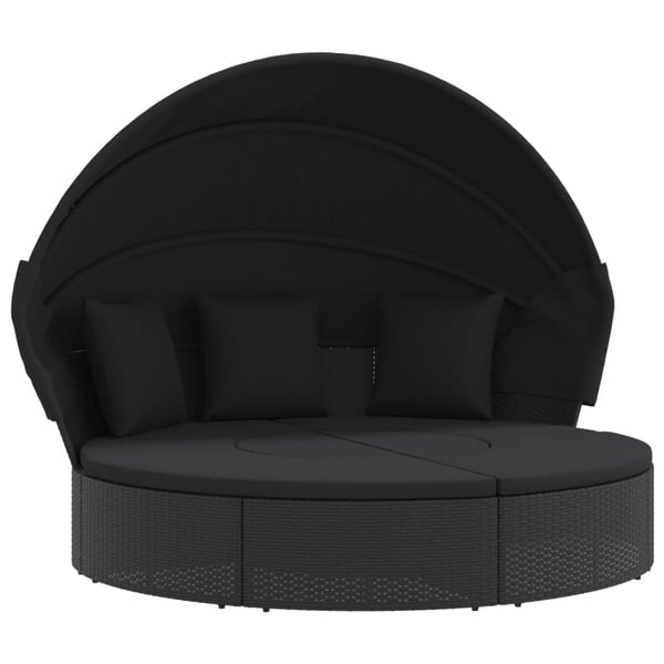 vidaXL Solsäng med tak och dynor svart konstrotting