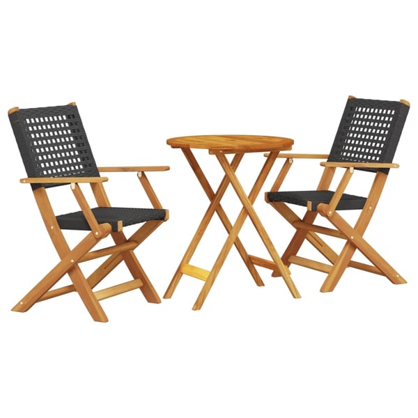 vidaXL bistrosæt 3 dele polyrattan og massivt træ sort