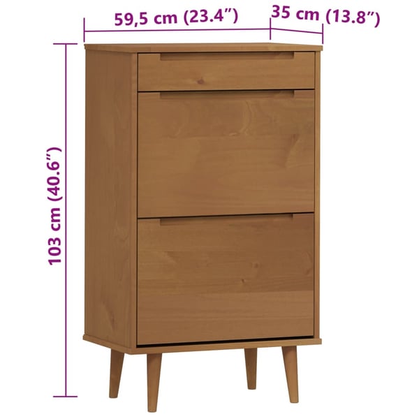 vidaXL Skoskap MOLDE brun 59,5x35x103 cm heltre furu