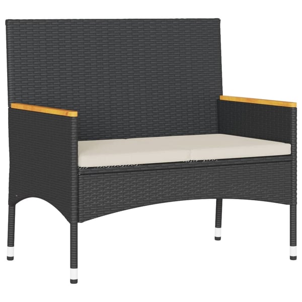 vidaXL 2-personers havebænk med hynder og bord polyrattan sort