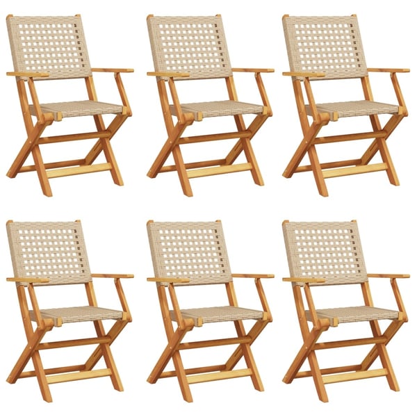 vidaXL Taitettavat puutarhatuolit 6 kpl beige polyrottinki / täysi puu
