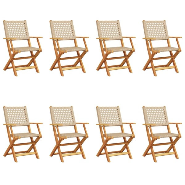 vidaXL Sammenleggbare hagestoler 8 stk beige polyrotting og heltre