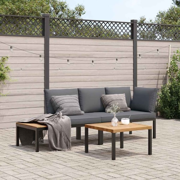 vidaXL sofasæt til haven 3 dele med hynder aluminium sort
