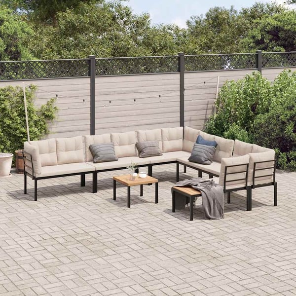 vidaXL sofasæt til haven 7 dele med hynder pulverlakeret stål sort