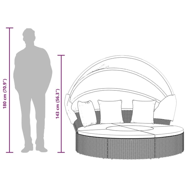 vidaXL Solsäng med tak och dynor brun konstrotting