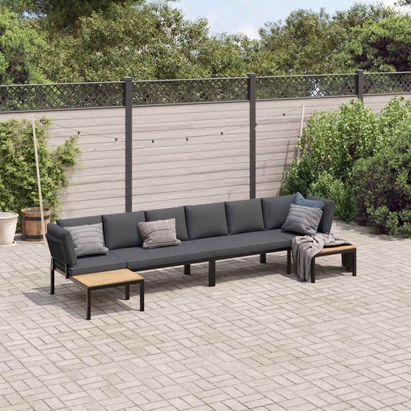 vidaXL Trädgårdssoffa med dynor 4 delar svart aluminium