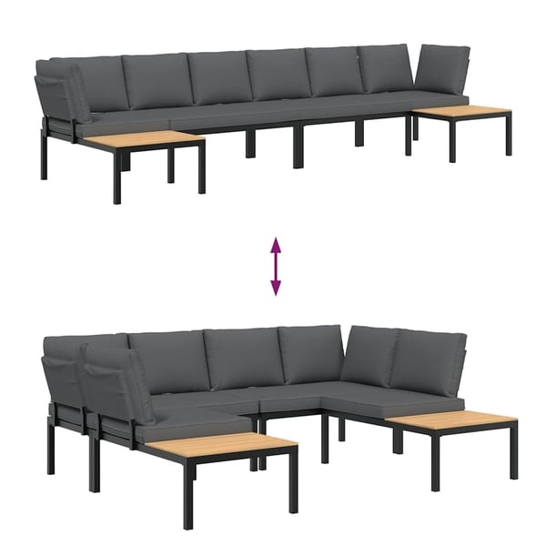 vidaXL Trädgårdssoffa med dynor 4 delar svart aluminium