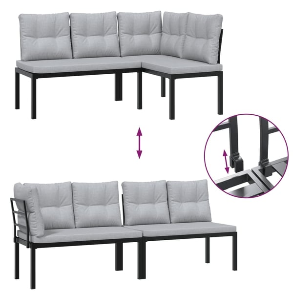 vidaXL sofasæt til haven 4 dele med hynder pulverlakeret stål sort