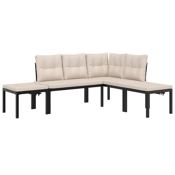 vidaXL sofasæt til haven 4 dele med hynder pulverlakeret stål sort