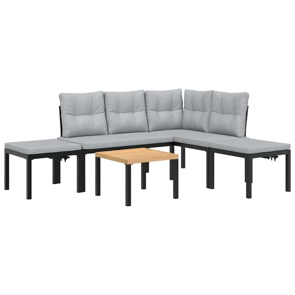 vidaXL sofasæt til haven 5 dele med hynder pulverlakeret stål sort