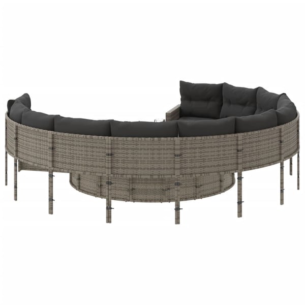 vidaXL havesofa med bord og hynder rund polyrattan grå