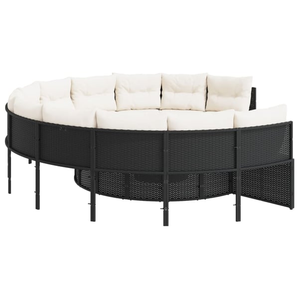 vidaXL havesofa med hynder rund polyrattan sort