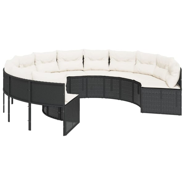 vidaXL havesofa med hynder rund polyrattan sort