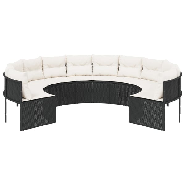 vidaXL havesofa med hynder rund polyrattan sort