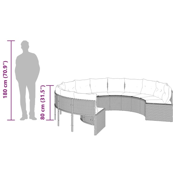 vidaXL havesofa med hynder rund polyrattan grå
